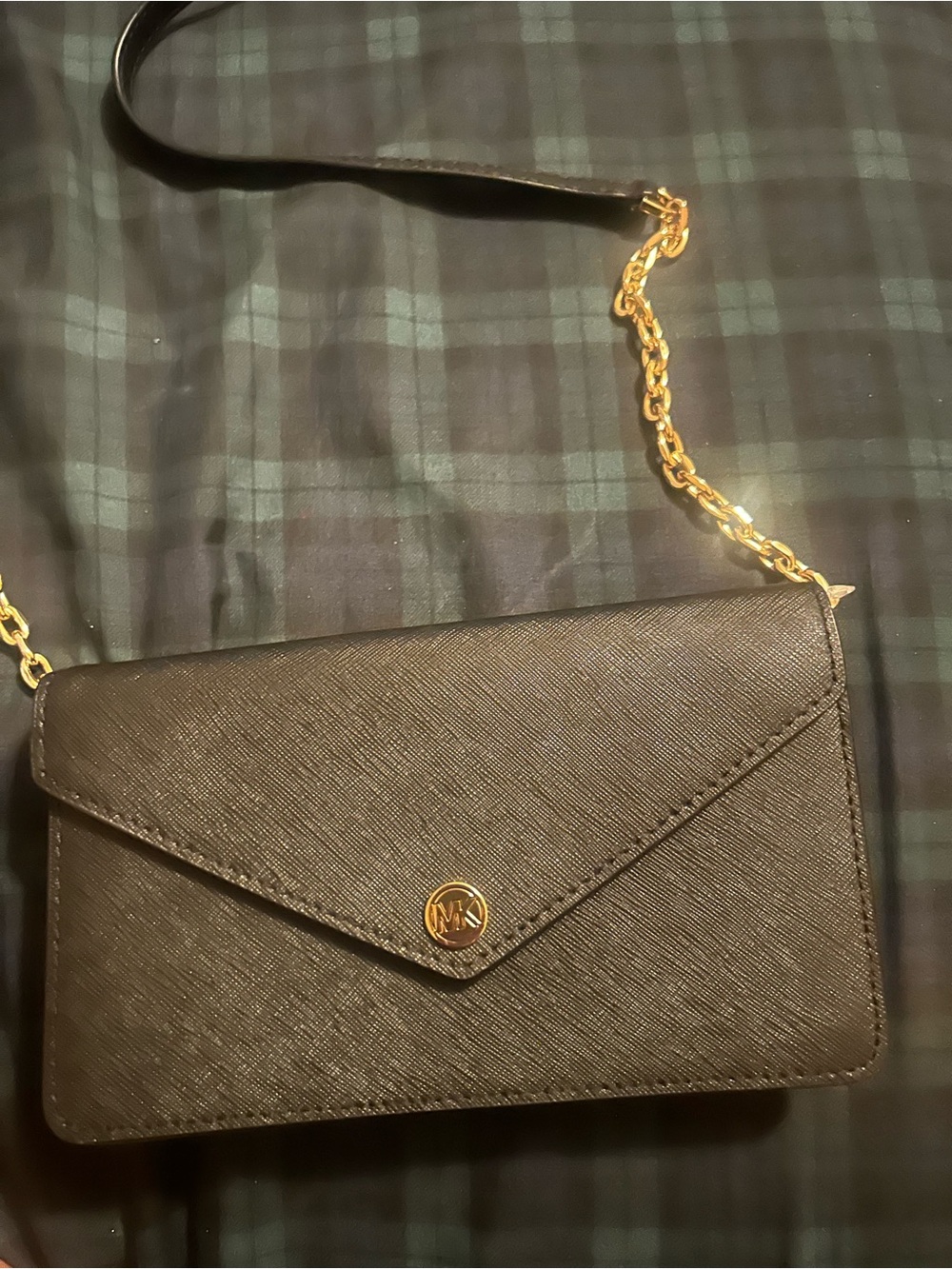 Michael Kors Black Saffiano Leather Chain Wallet Crossbody